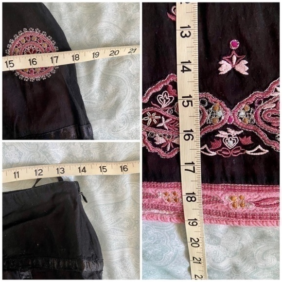Vintage Handcrafted Black Embroidered Boho Hippie Festival Mini Skirt Apron 6 - Picture 7 of 10